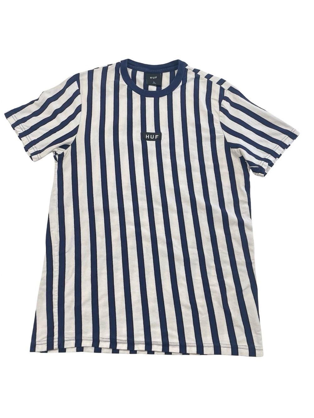 HUF Dexter Box Logo Vertical Striped Pattern Tee Size L (Retail Price $40)